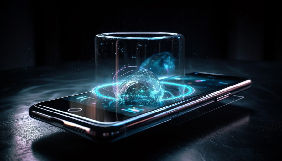 mobile-phone-glowing-blue-reflection-glass-generated-by-ai (1)