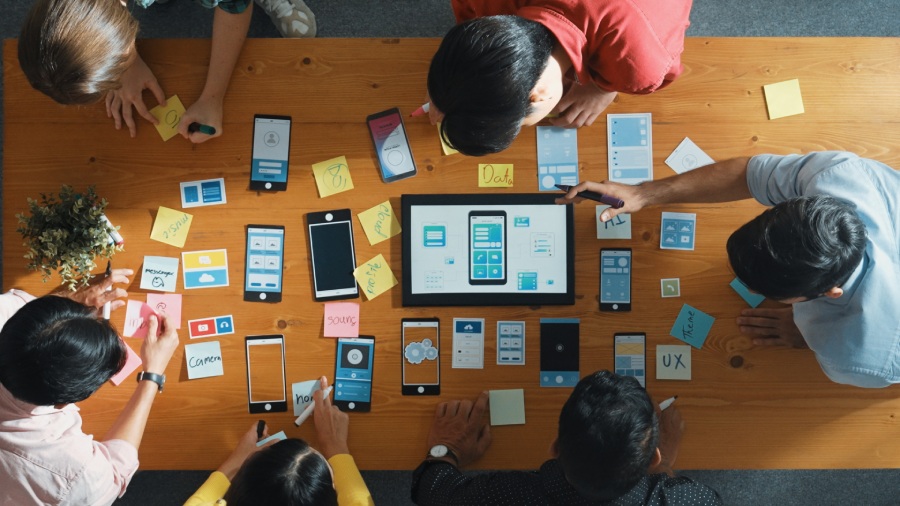 Mobile application strategy meeting in Bangalore IT company.
