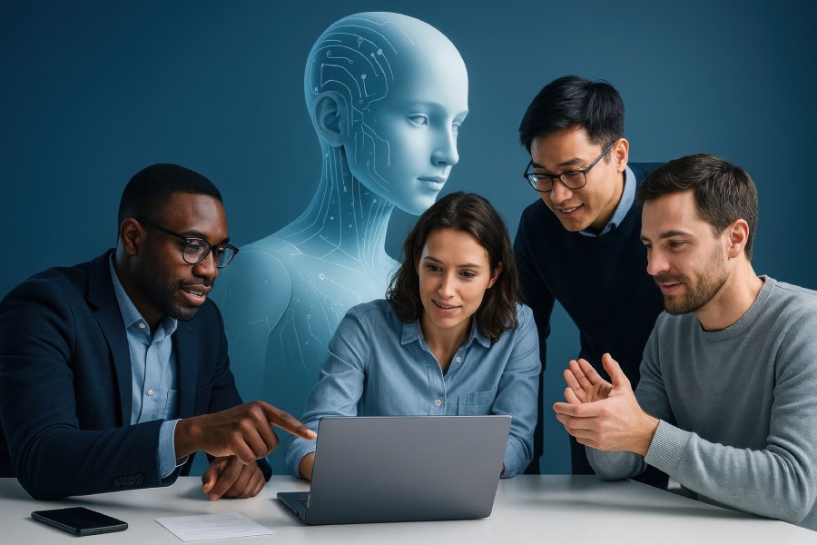 teamwork with futuristic technology