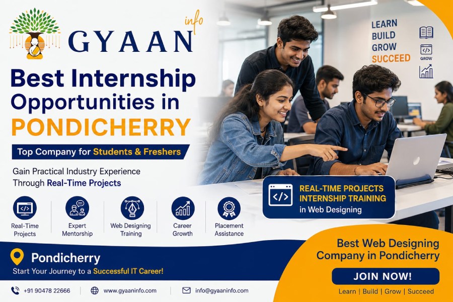 Gyaan Info - Best Internship Opportunities in Pondicherry_ Top Company For Students & Freshers Students participating in internship training and real-time projects at Gyaan Info in Pondicherry.