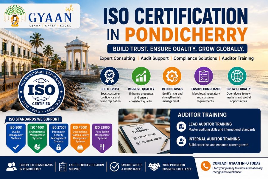 ISO Certification in Pondicherry-Gyaan Info ISO Certification in Pondicherry with expert consulting, audit support, compliance solutions, and auditor training services